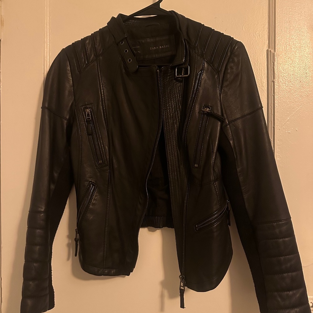 Zara genuine leather moto jacket